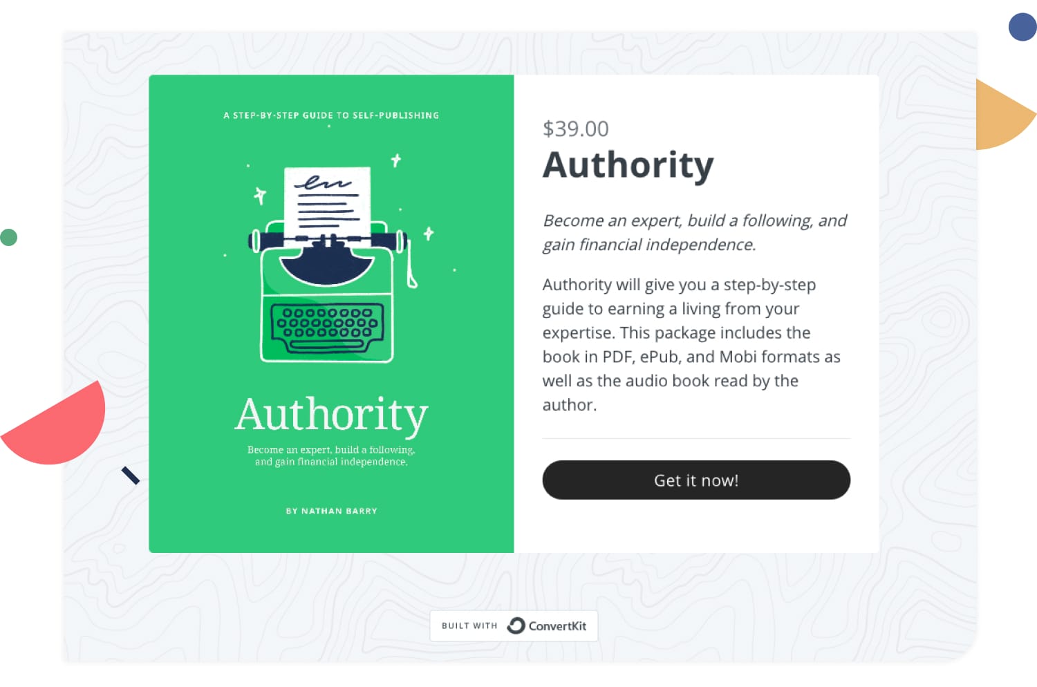 The Authority ebook package comes with multiple file types, including an audiobook read by the author. Image via Nathan Barry.