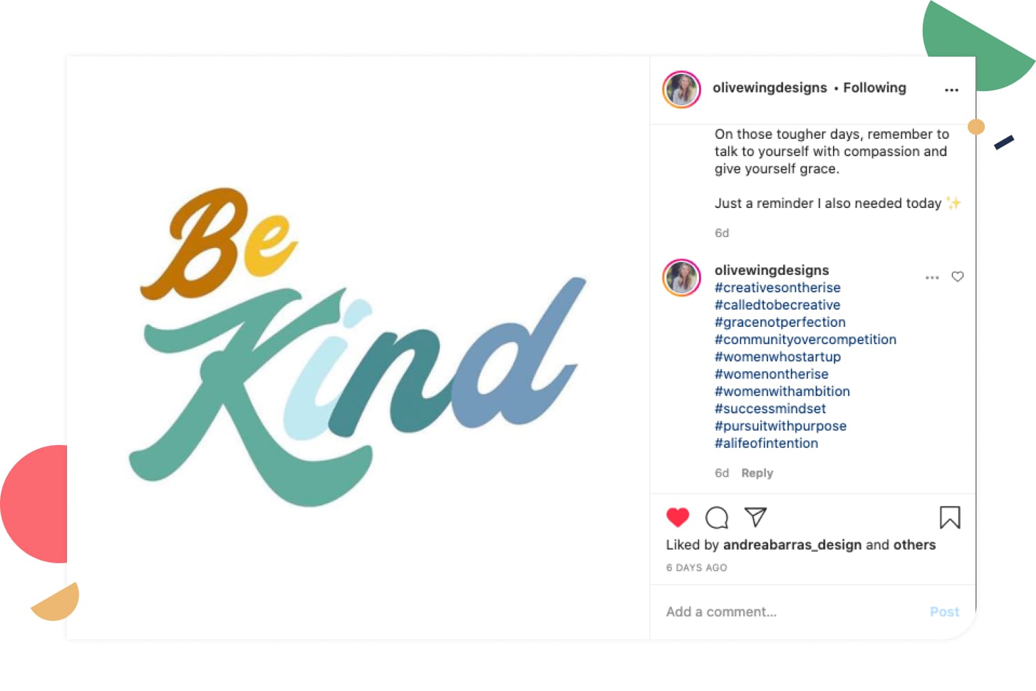 Website designer Olivewing Designs uses hashtags her target audience uses to get more reach on Instagram. Image via @olivewingdesigns.