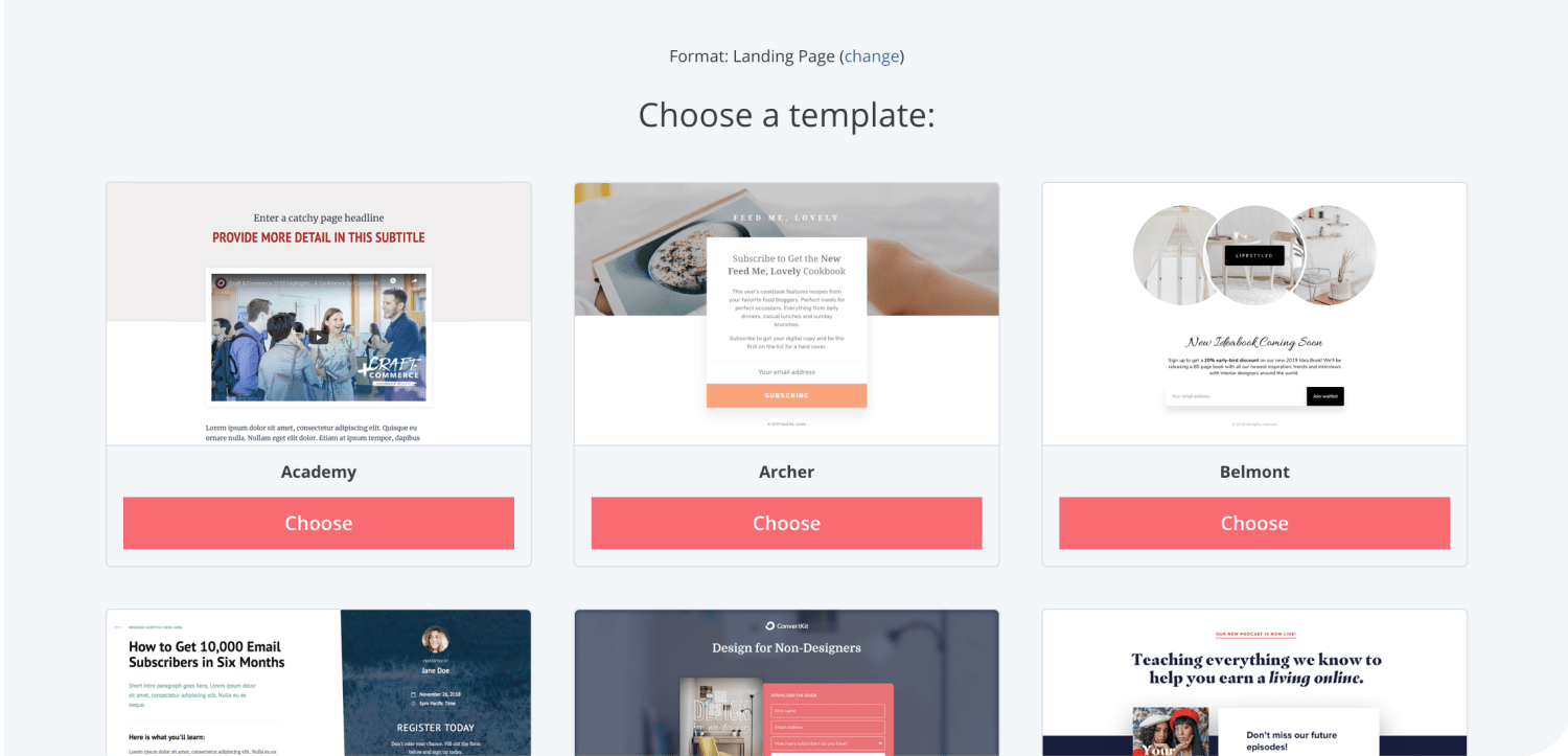 Create a landing page in ConvertKit with these templates