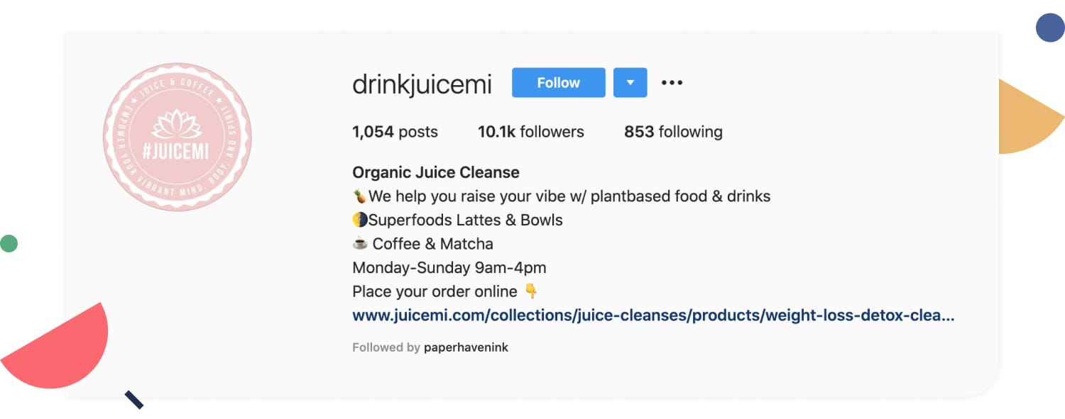 JuiceMi, a juice brand and bar, uses the link-in-bio feature to call followers to action to make a purchase online for a special collection. Image via @drinkjuicemimi.