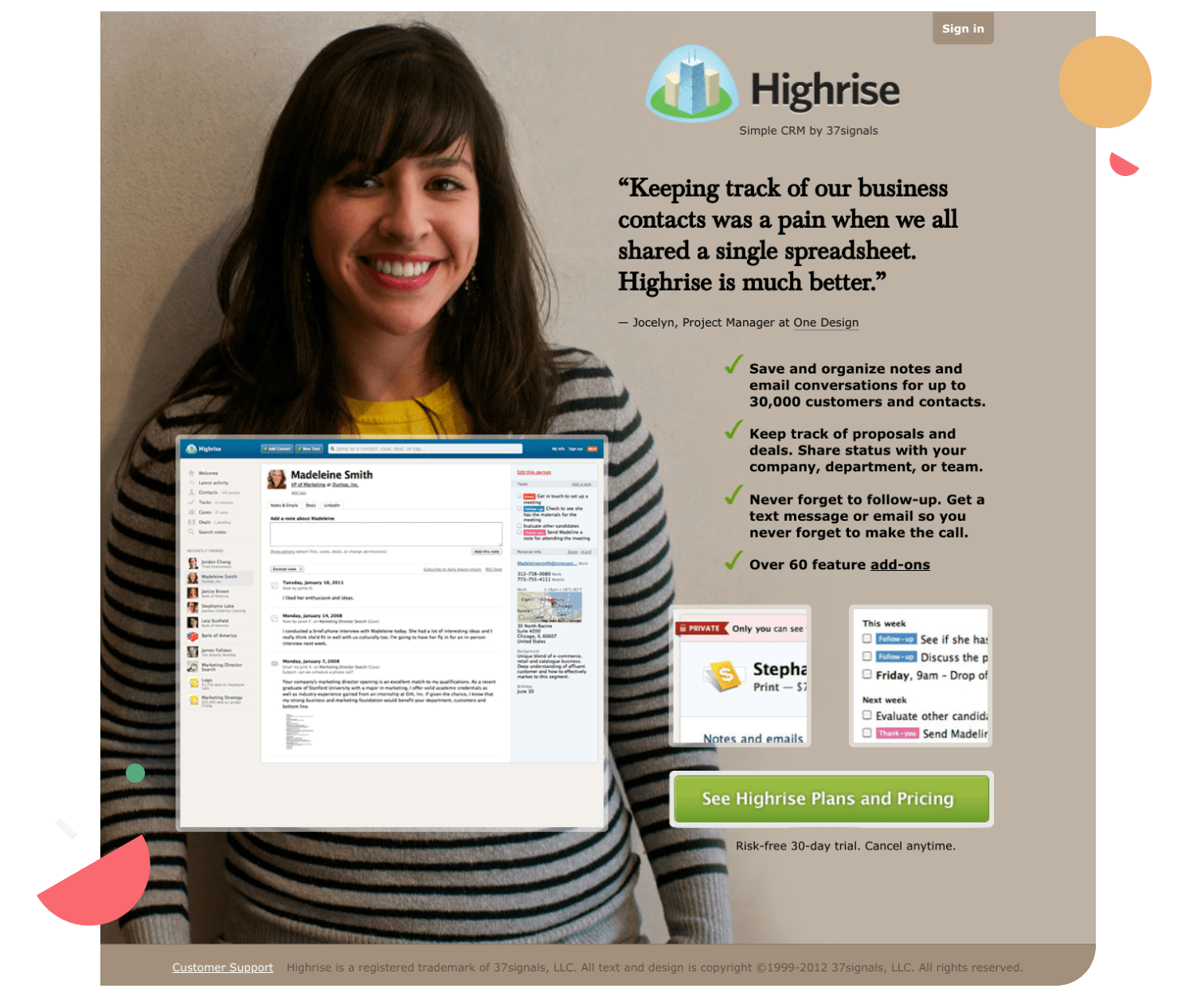 Adding a friendly face boosted Highrise's conversion rate by 102 percent