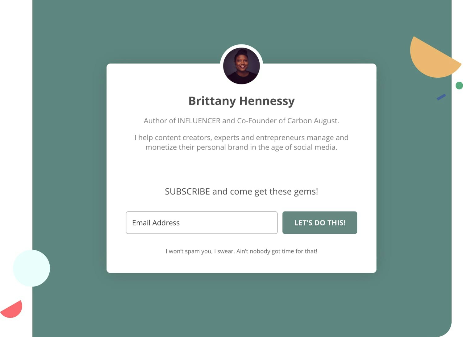 Brittany Hennessy's newsletter landing page