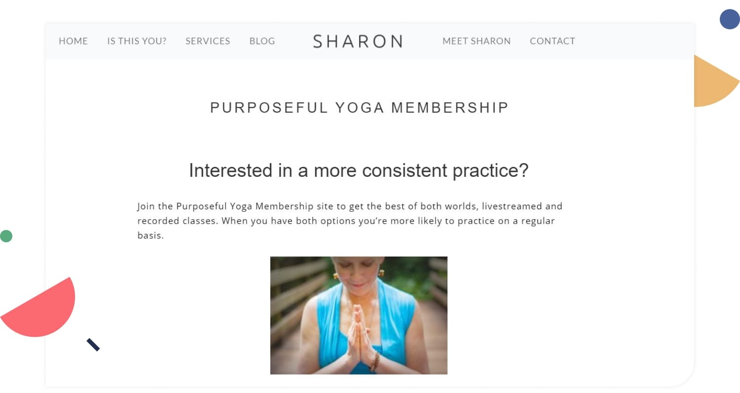 Charge a monthly or yearly fee for students to access your membership site. Image via Practically Enlightened You