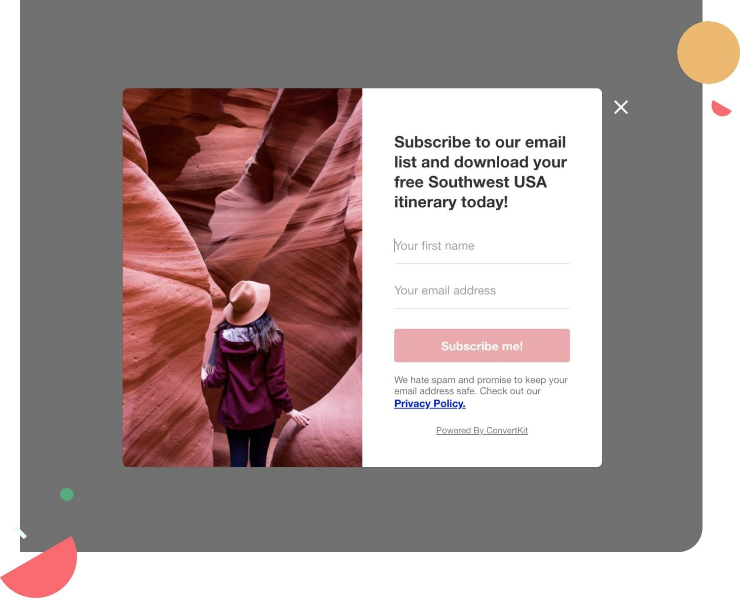 The Wandering Suitcase's newsletter landing page