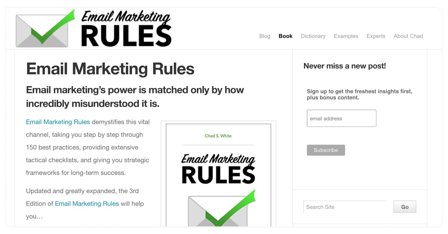 author landing page example