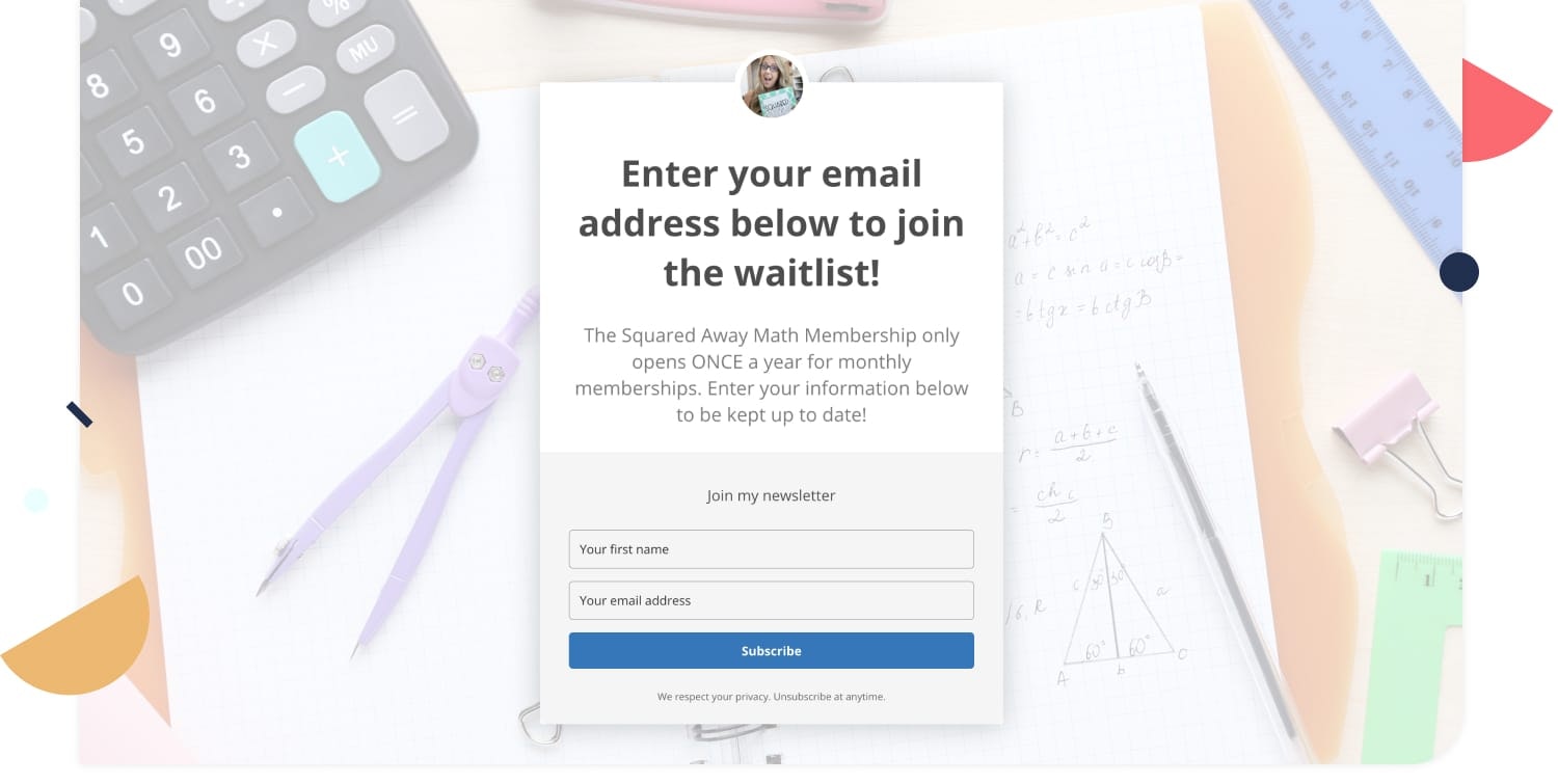 Squared Away Math's coming soon landing page