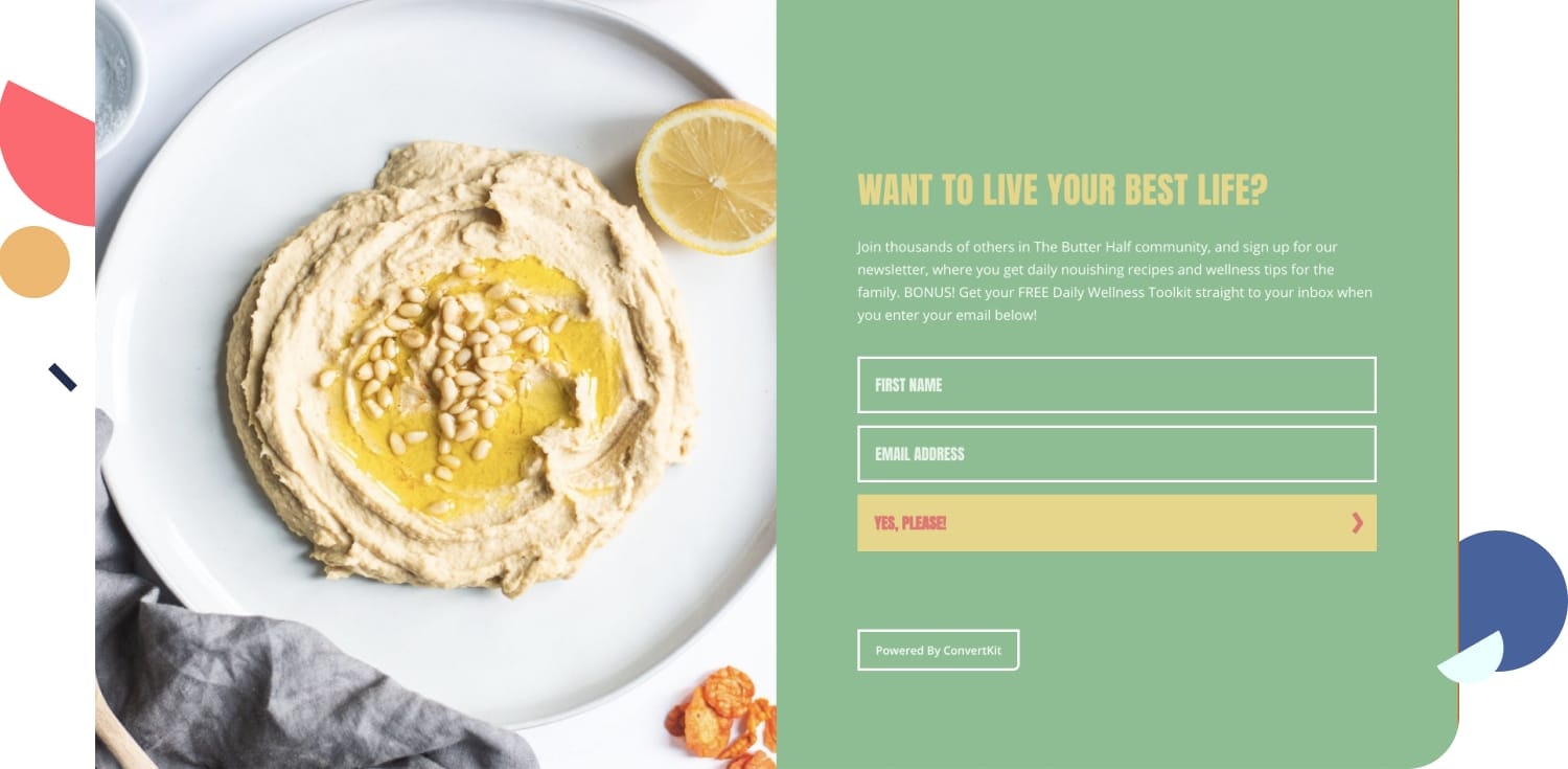 The Butter Half's newsletter landing page