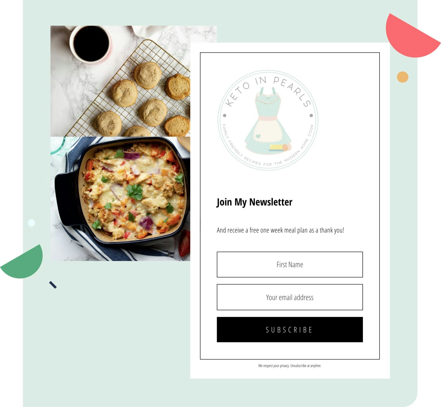 Keto in Pearls' newsletter landing page