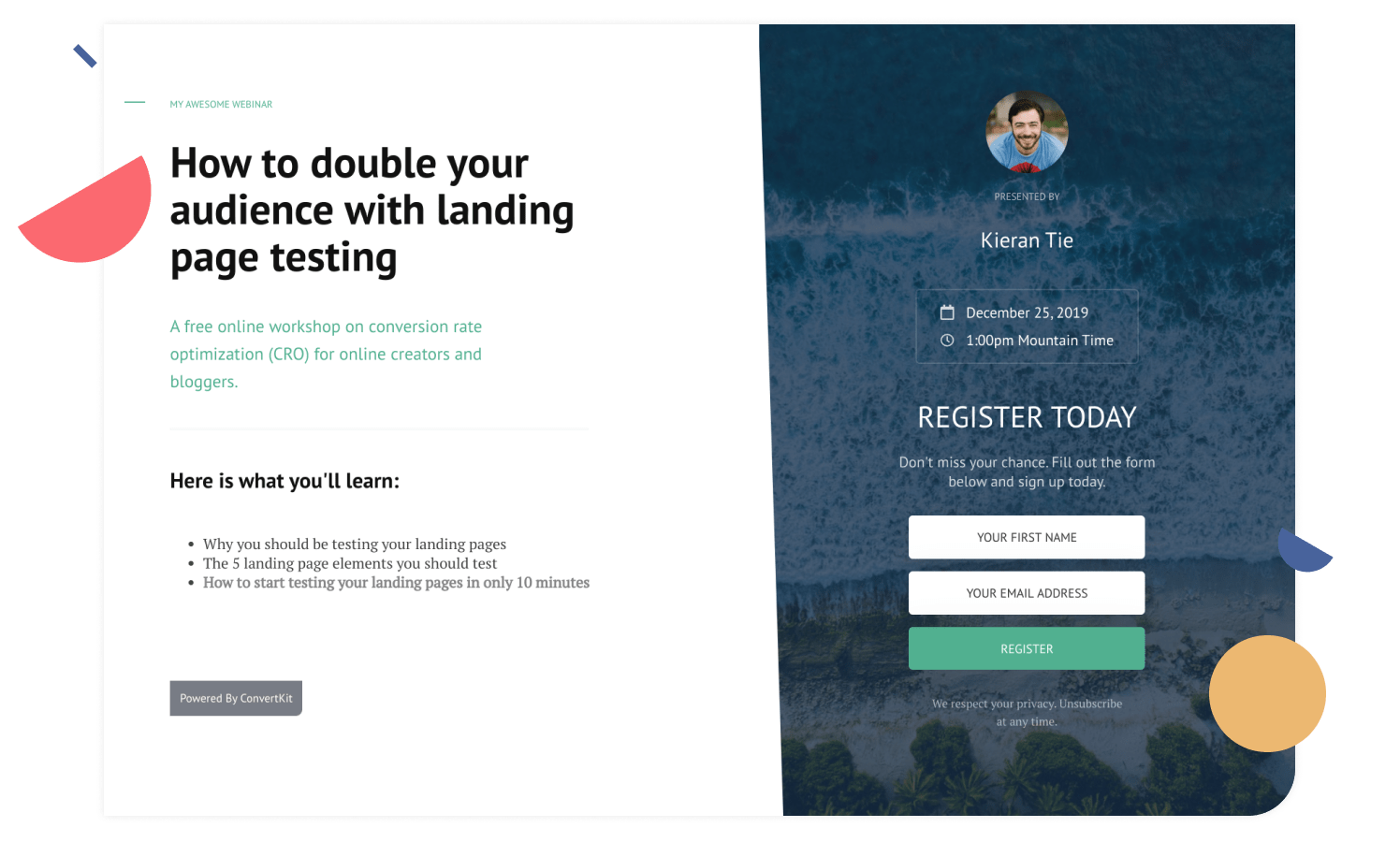 Landing page header example 2