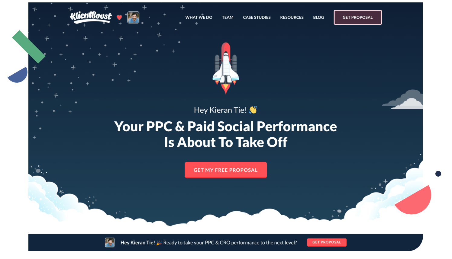 KlientBoost offers a compelling CTA on their landing page