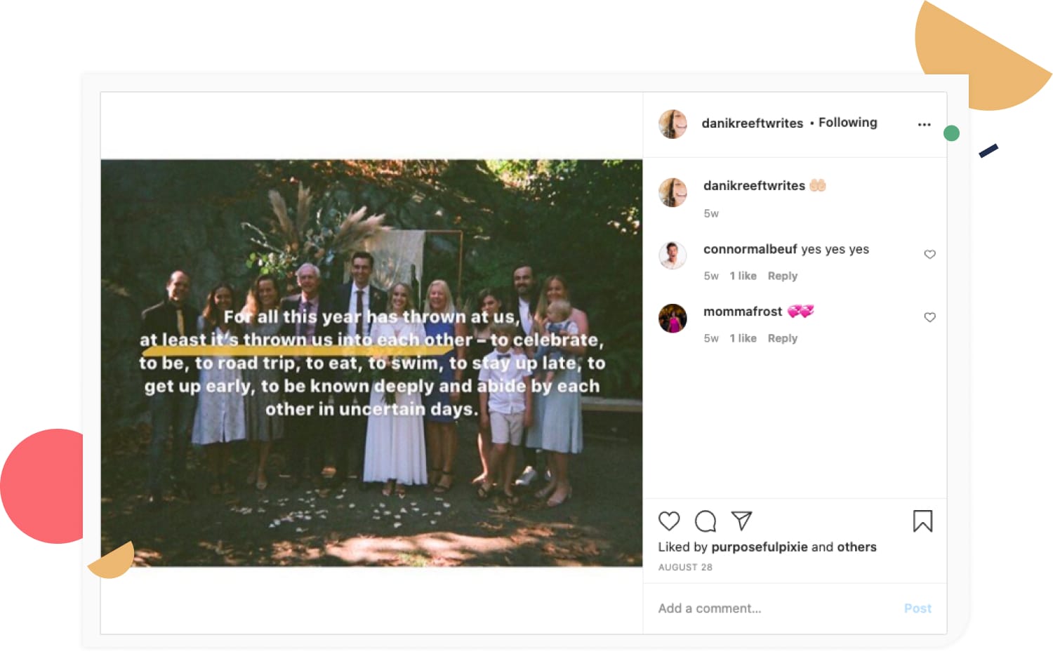 Dani Kreeft shares images overlaid with text. Image via @danikreeftwrites.