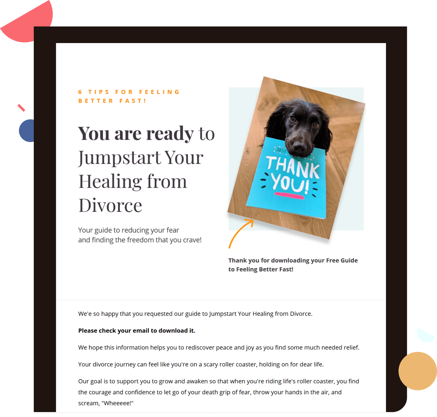 Example of a thank you page from Happy Even After