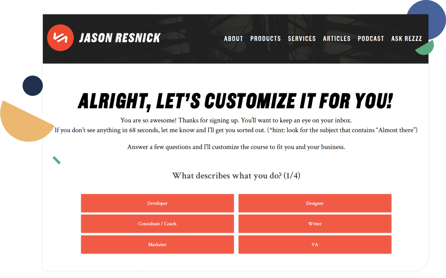 Jason Resnick thank you page example
