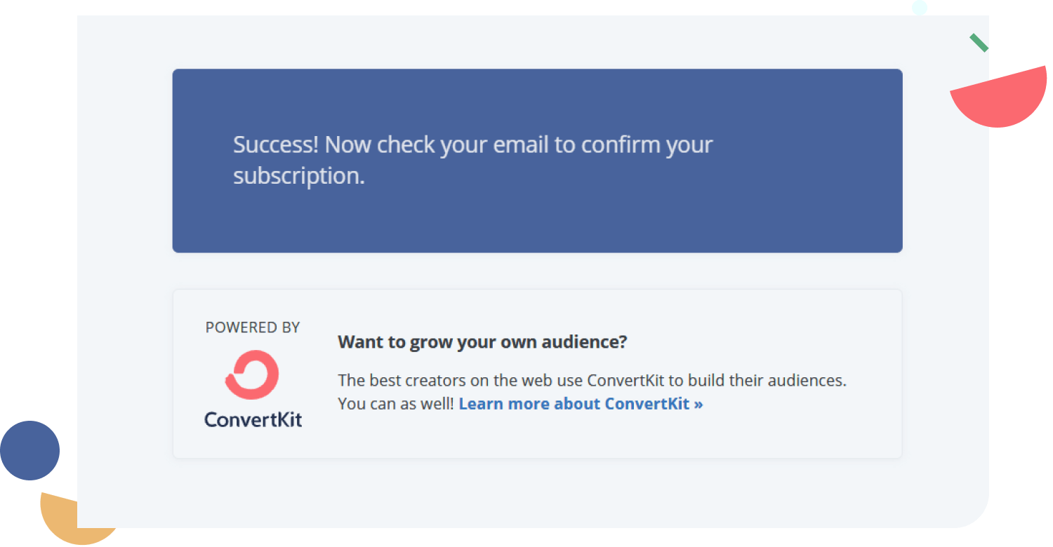 Default confirmation Thank you page from ConvertKit