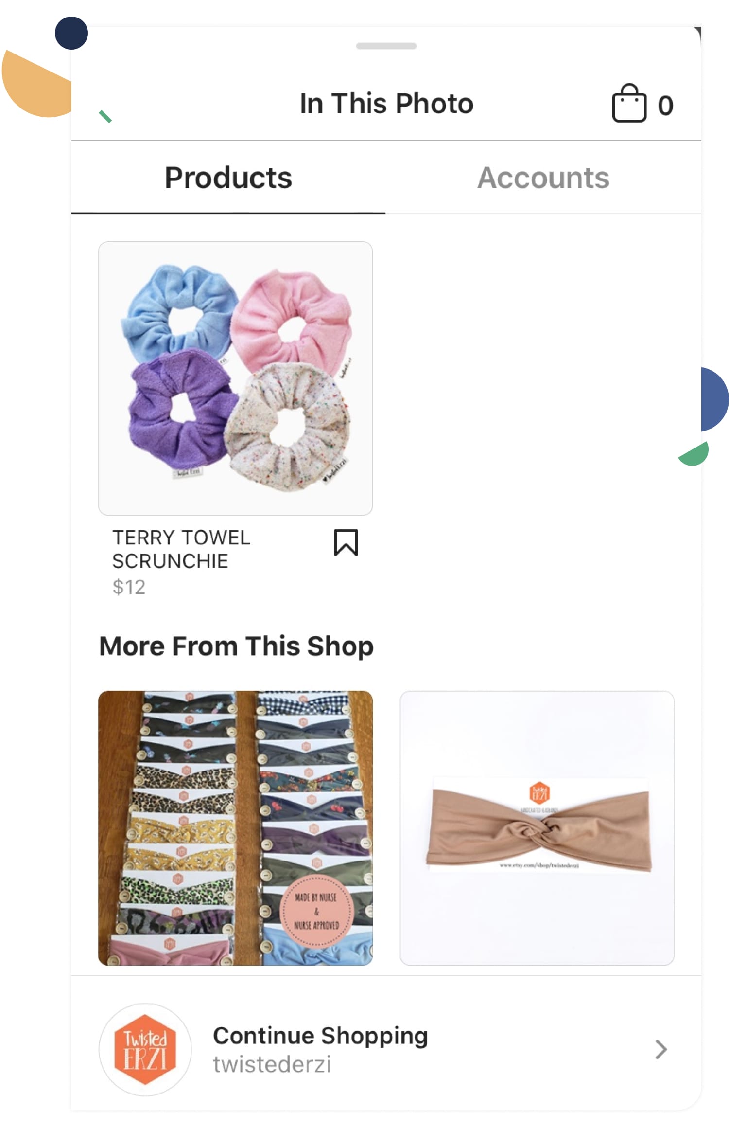 Headband shop Twisted Erzi uses the Shopping feature to allow followers to buy her products directly from her Instagram grid. Image via @twistederzi.