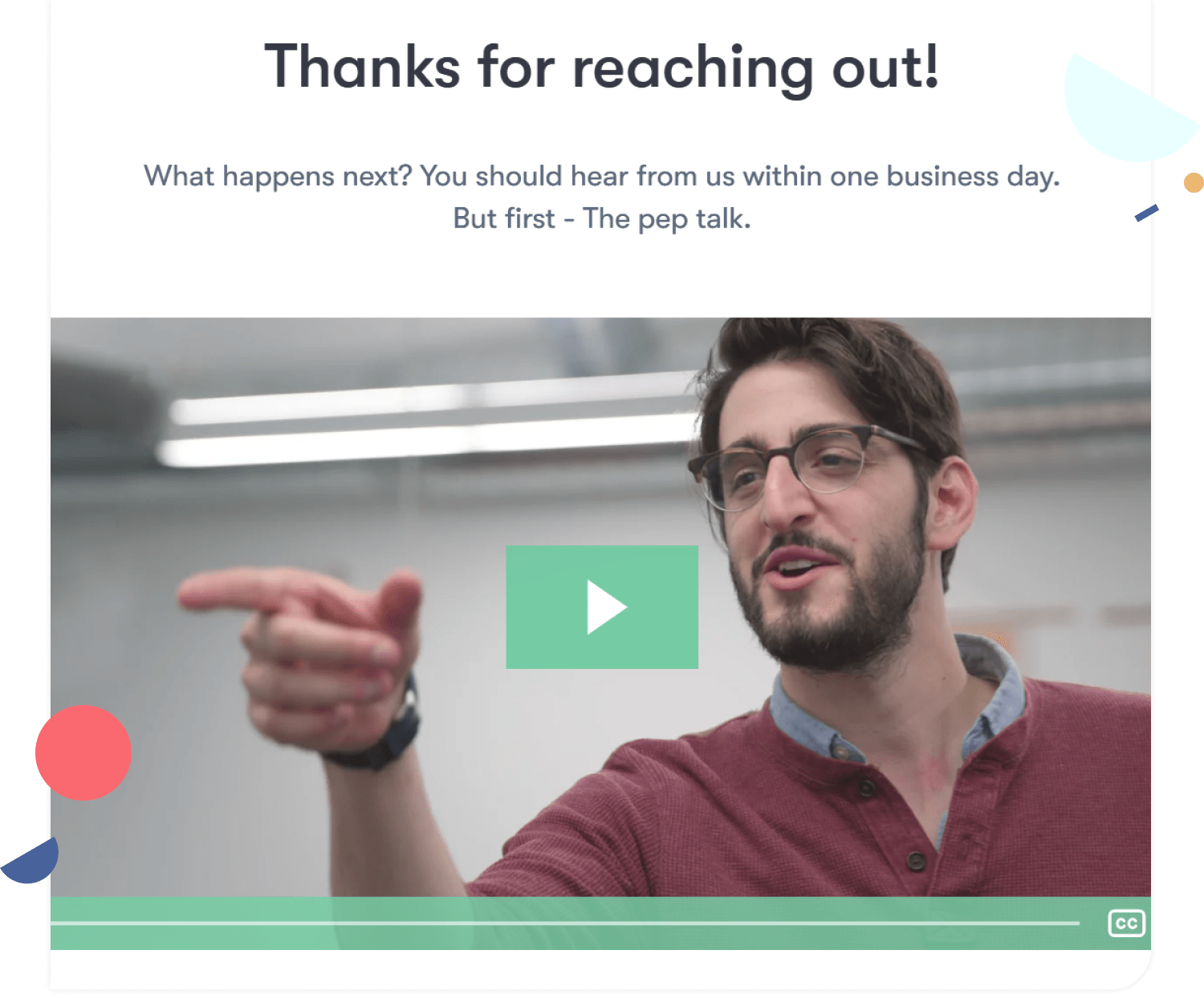 Screenshot of Wistia thank you page